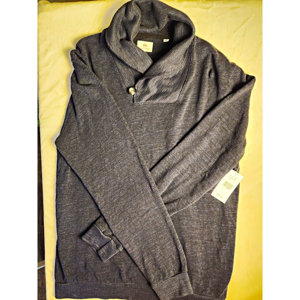 AG Adriano Goldschmied Men's Blue Shawl Neck Button Knit Pullover Sweater M
